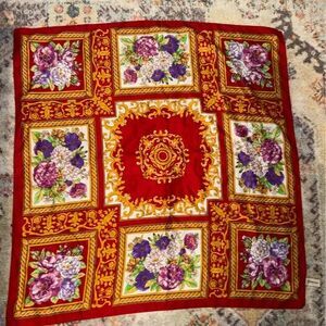 Vintage Red Floral Baroque Silk Scarf32x32